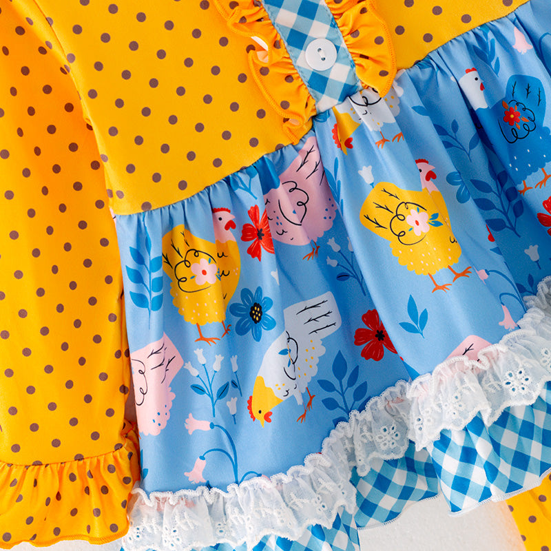 (In Stock G24-05-03)Girls Yellow Polka Dot Outfit Set