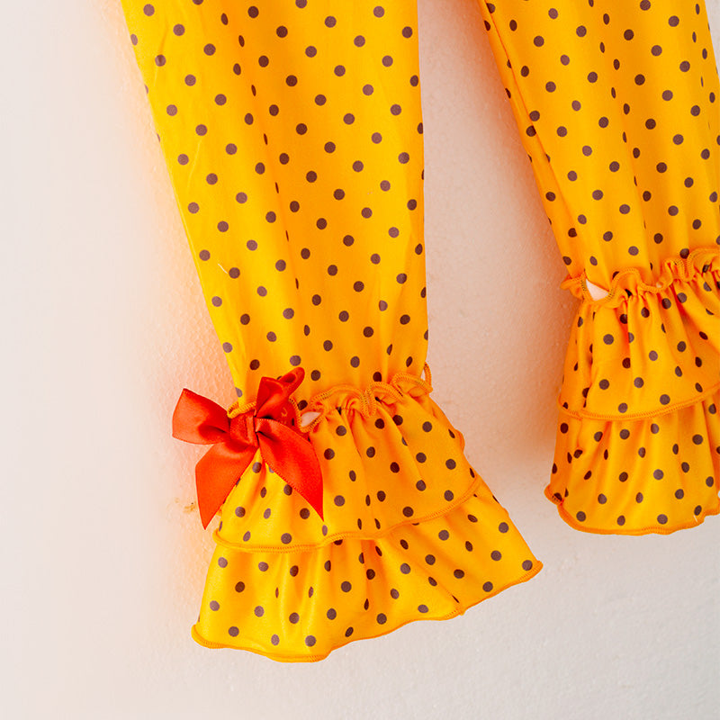 (In Stock G24-05-03)Girls Yellow Polka Dot Outfit Set