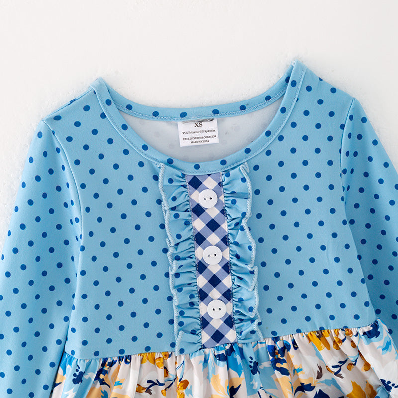 (In Stock G24-05-02)Girls Blue Polka Dot Dress