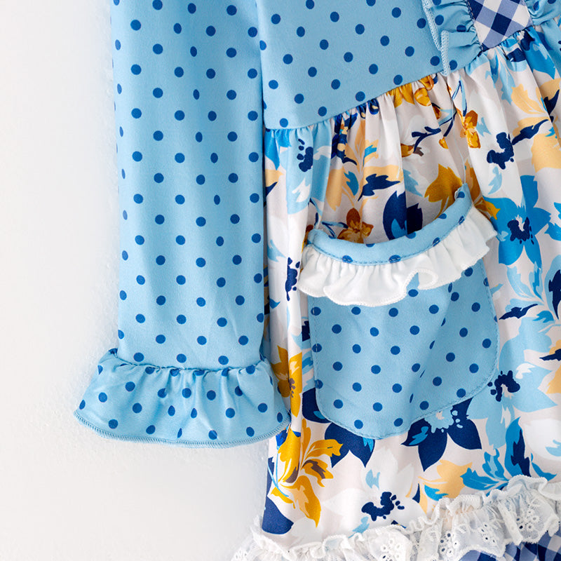 (In Stock G24-05-02)Girls Blue Polka Dot Dress