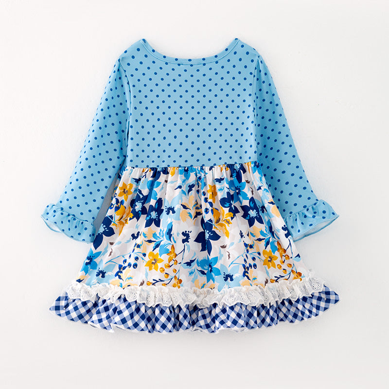 (In Stock G24-05-02)Girls Blue Polka Dot Dress