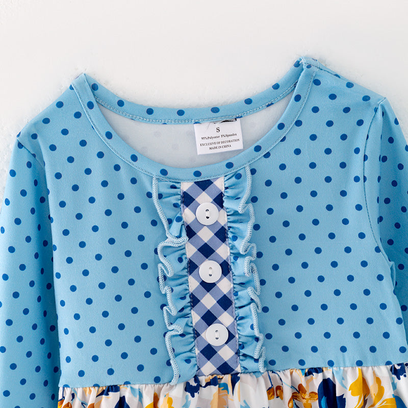 (In Stock G24-04-01)Girls Blue Polka Dot Outfit Set