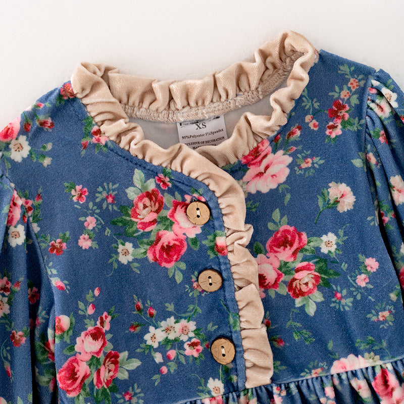 (In Stock)Girls Blue Floral Print Dress