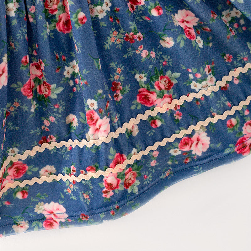 (In Stock)Girls Blue Floral Print Dress