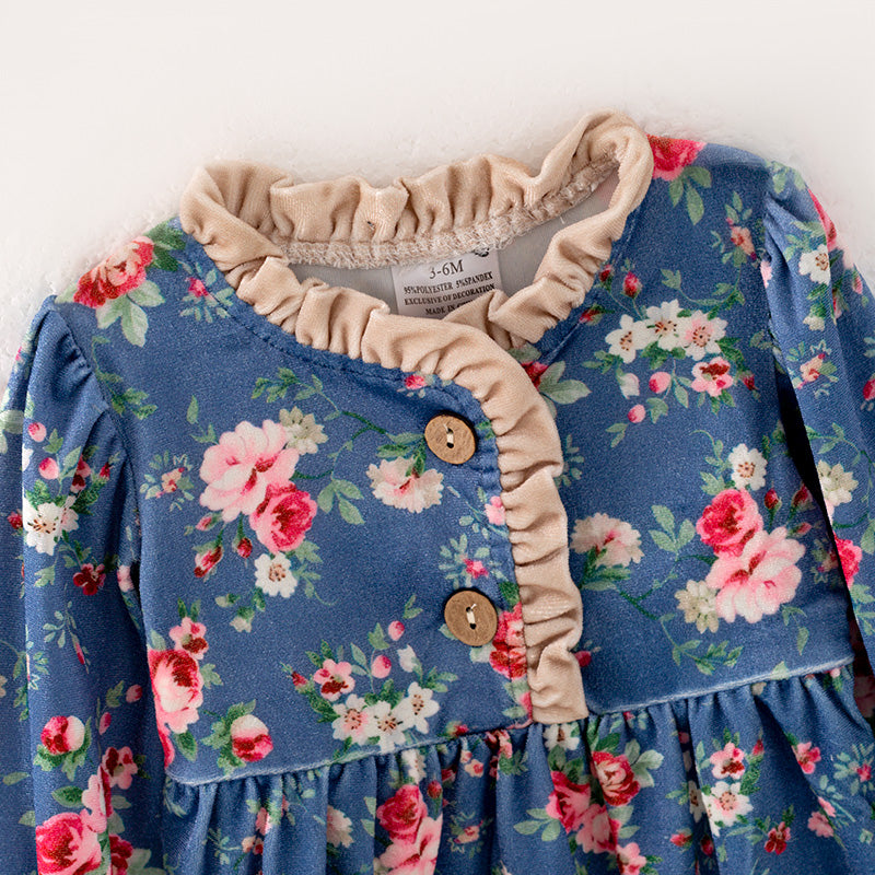 (In Stock)Baby Girls Blue Floral Print Romper
