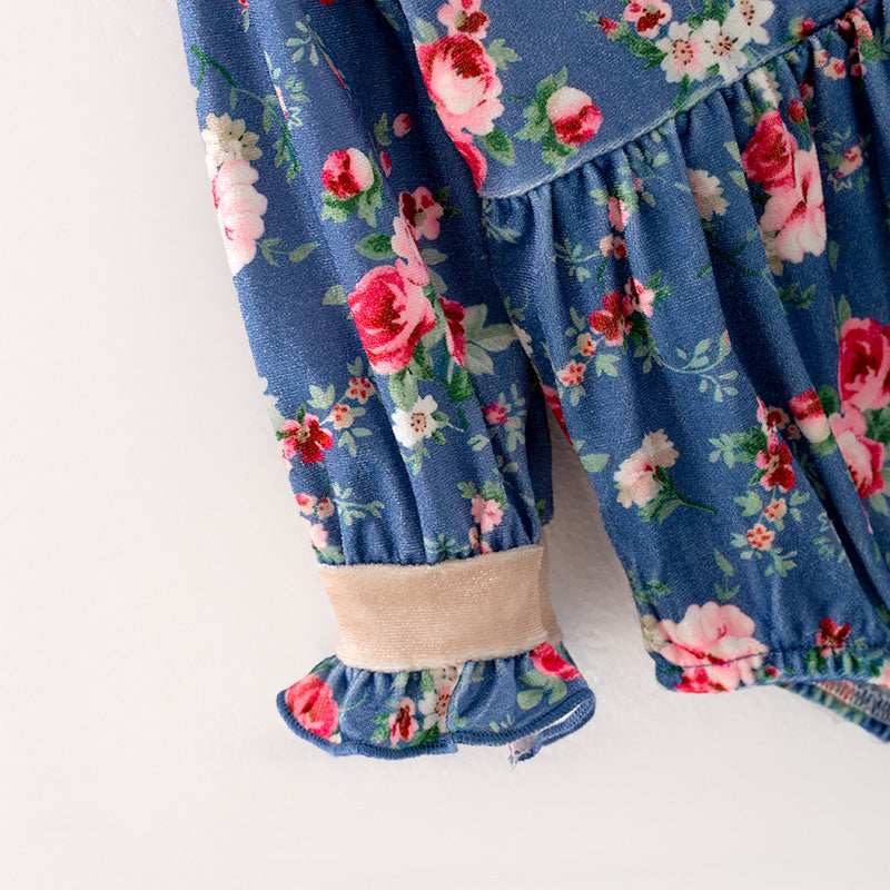 (In Stock)Baby Girls Blue Floral Print Romper