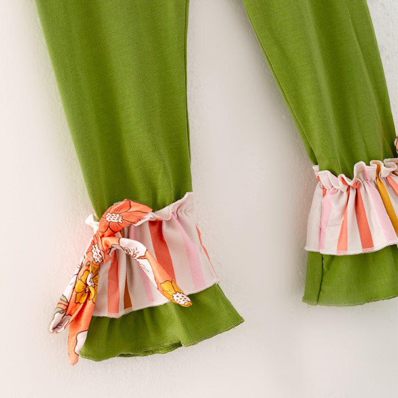 (In Stock G26-05-03)Girls Orange Floral Print Outfit Set