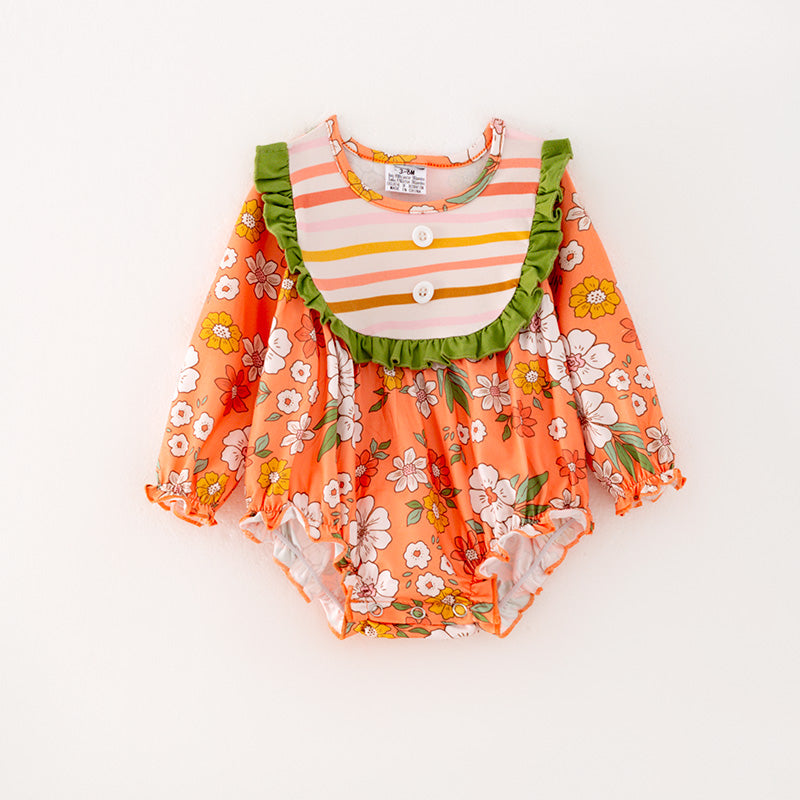 (In Stock G32-05-02)Baby Girls Orange Floral Print Romper