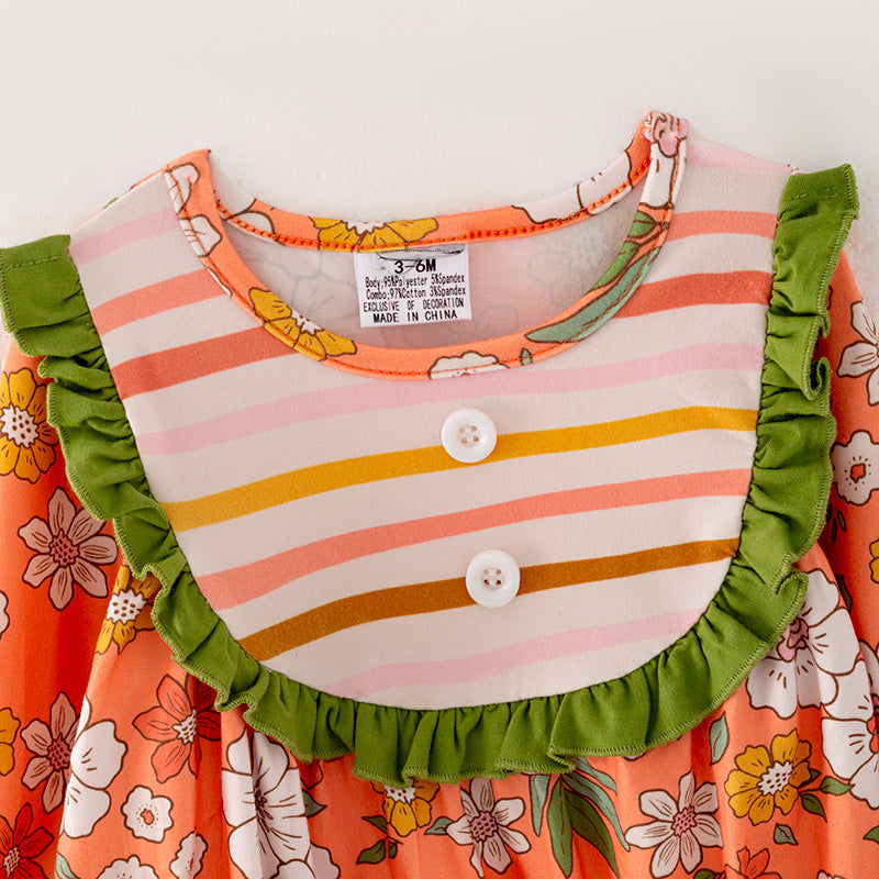 (In Stock G32-05-02)Baby Girls Orange Floral Print Romper