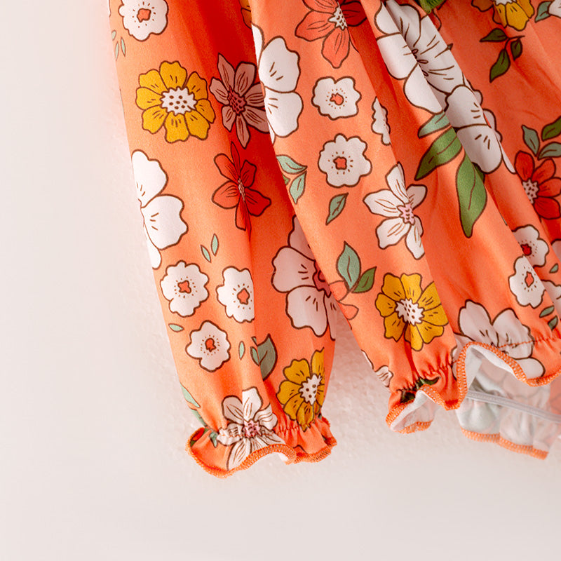 (In Stock G32-05-02)Baby Girls Orange Floral Print Romper