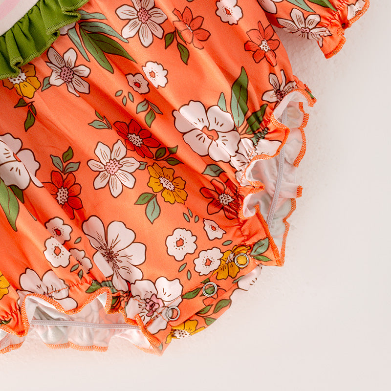(In Stock G32-05-02)Baby Girls Orange Floral Print Romper