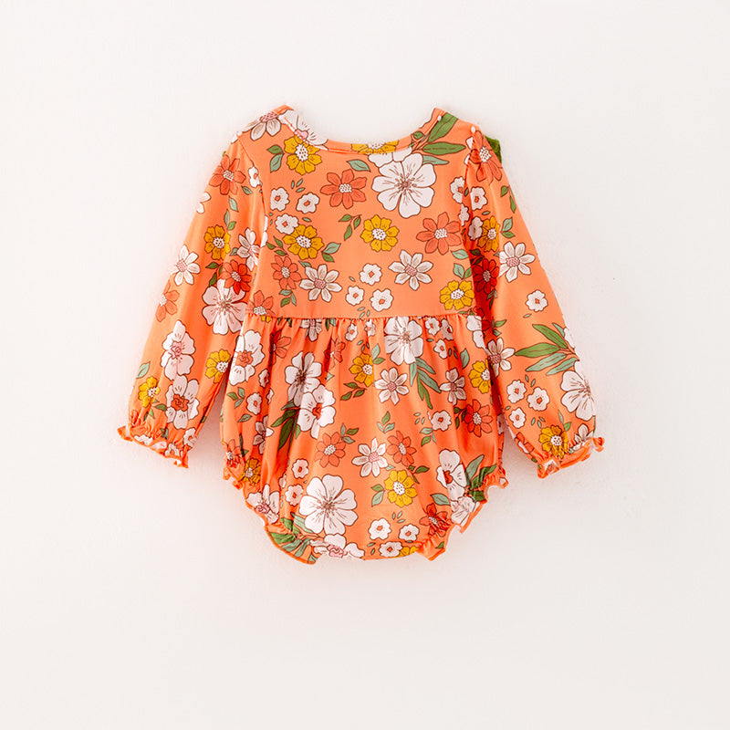 (In Stock G32-05-02)Baby Girls Orange Floral Print Romper