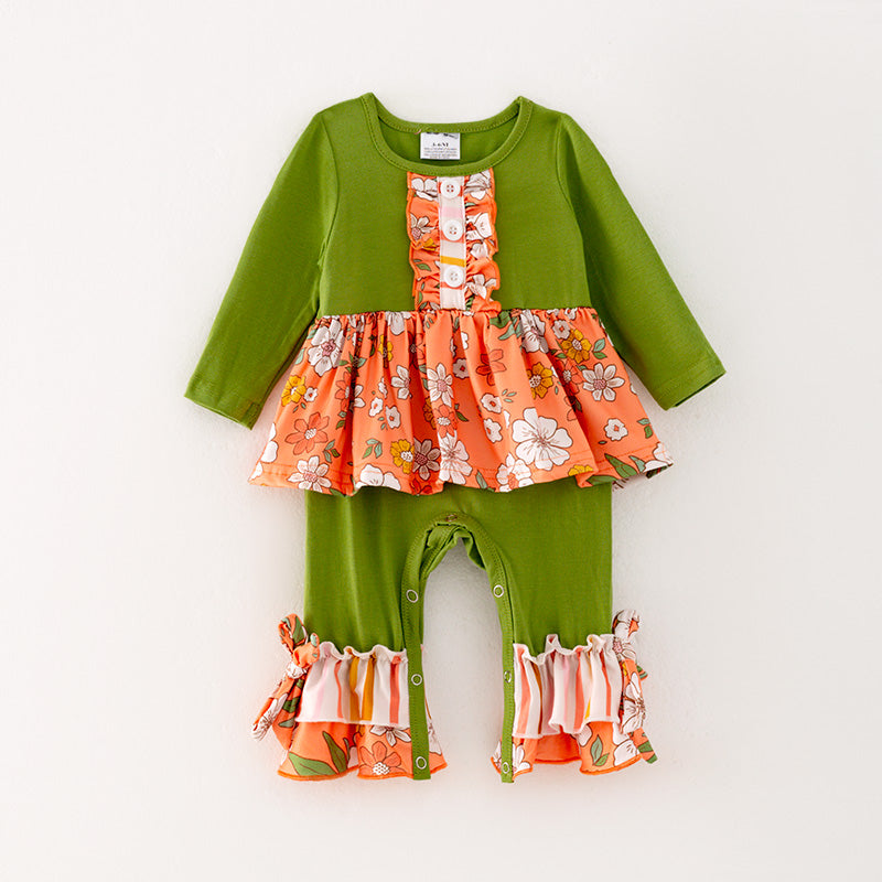 (In Stock G32-04-03)Baby Girls Floral Print Ruffled Romper