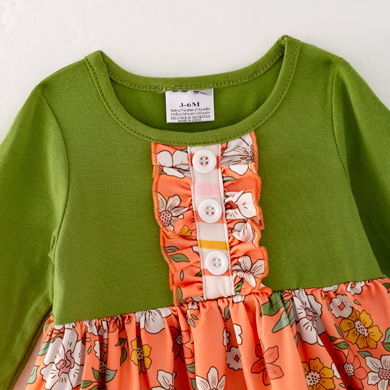 (In Stock G32-04-03)Baby Girls Floral Print Ruffled Romper