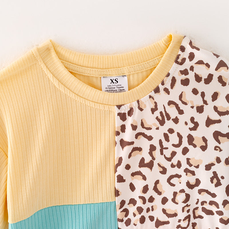 (In Stock G25-04-02 G25-04-03)Mommy & Me Leopard Print Color Matching T-shirt