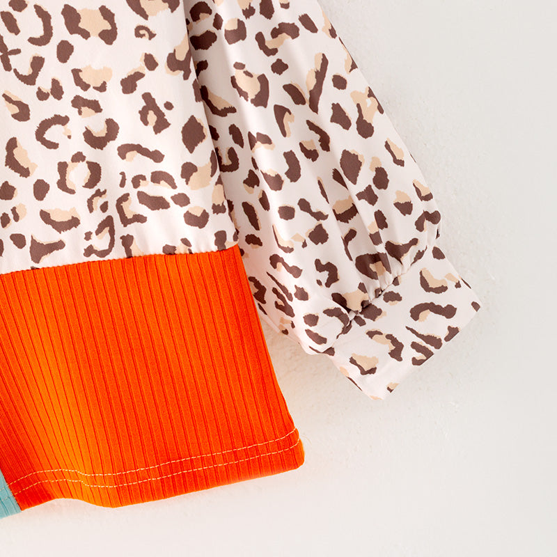 (In Stock G25-04-02 G25-04-03)Mommy & Me Leopard Print Color Matching T-shirt