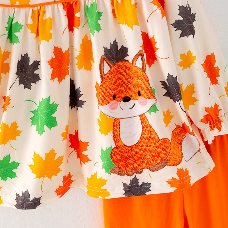 (In Stock G24-05-02)Girls Maple Leaf Print Outfit Set