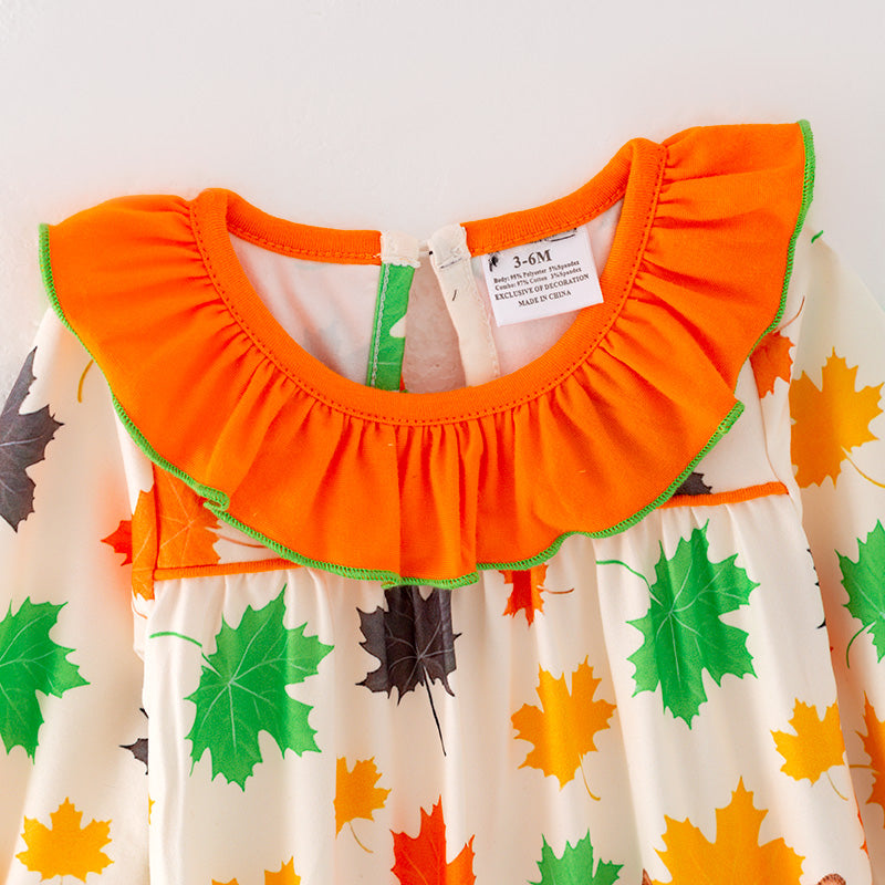 (In Stock G24-05-01)Baby Girls Maple Leaf Print Romper