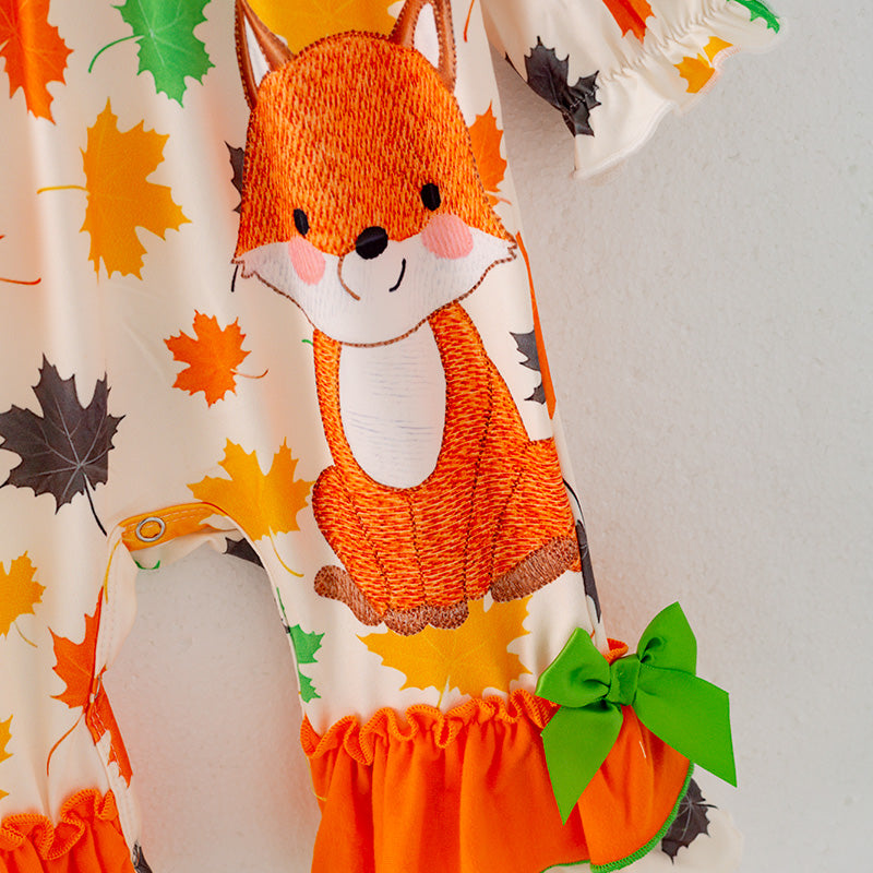 (In Stock G24-05-01)Baby Girls Maple Leaf Print Romper