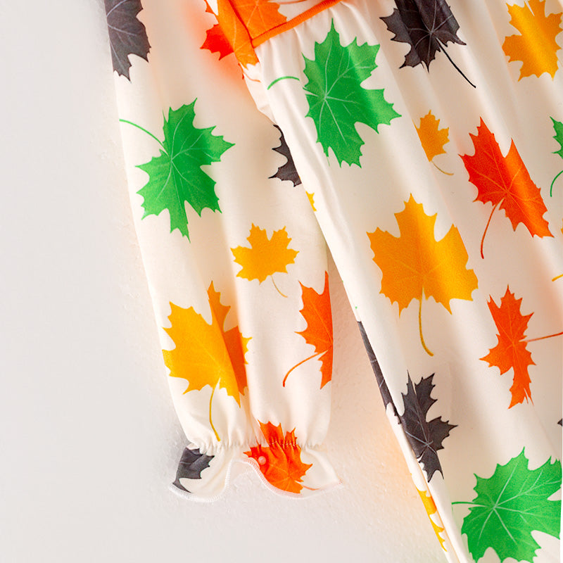(In Stock G24-05-01)Baby Girls Maple Leaf Print Romper