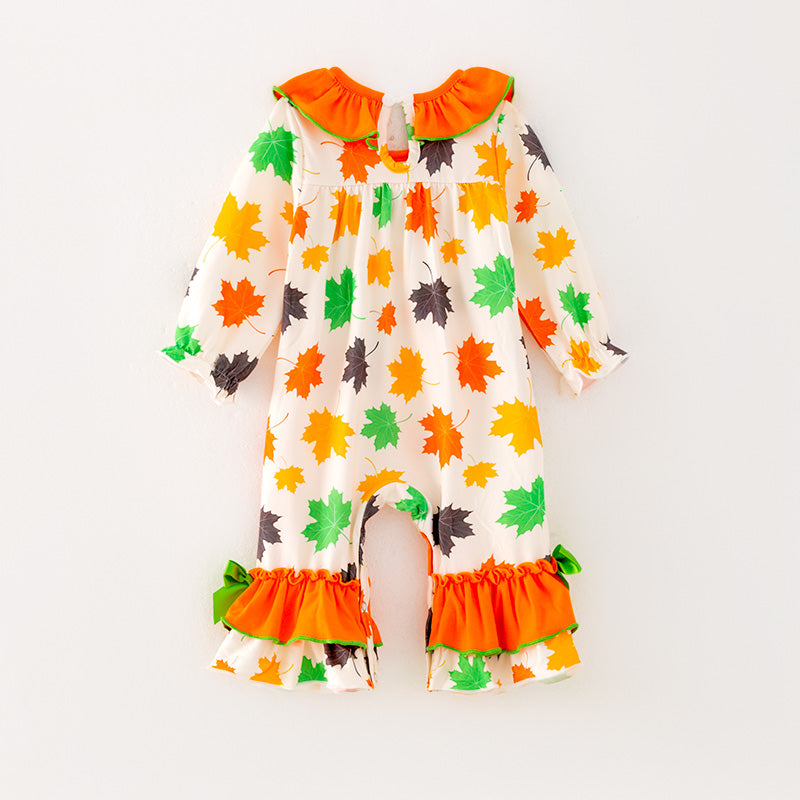 (In Stock G24-05-01)Baby Girls Maple Leaf Print Romper