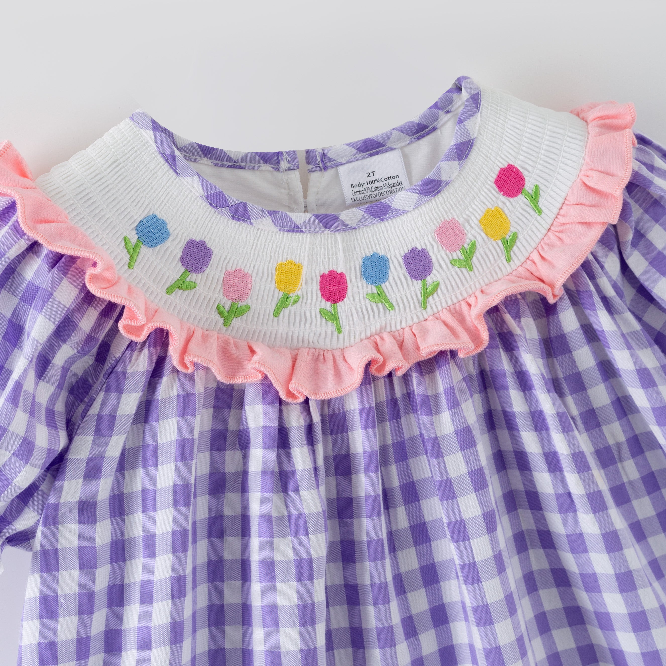 (In Stock)Girls Spring&Summer Tulip Embroidery Smocked Dress&Romper