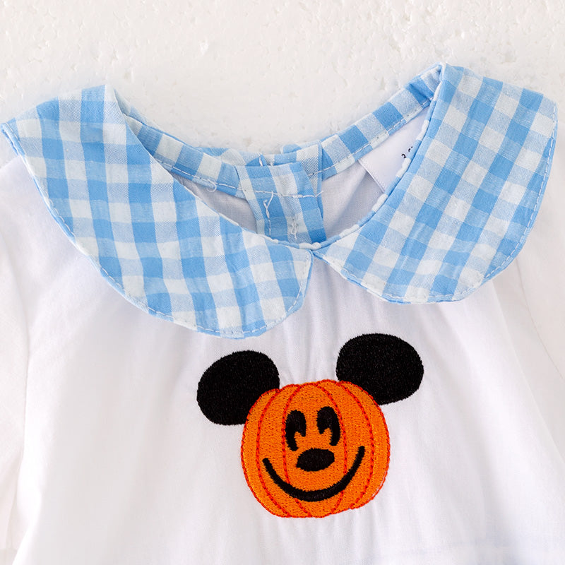 (In Stock) Baby Boys Cartoon Embroidery Blue plaid Romper