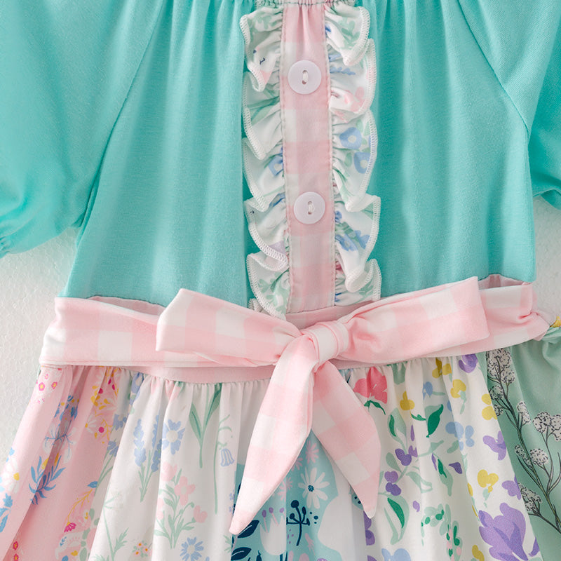 (In Stock A5-1-1)Girls Easter Floral Print Dress