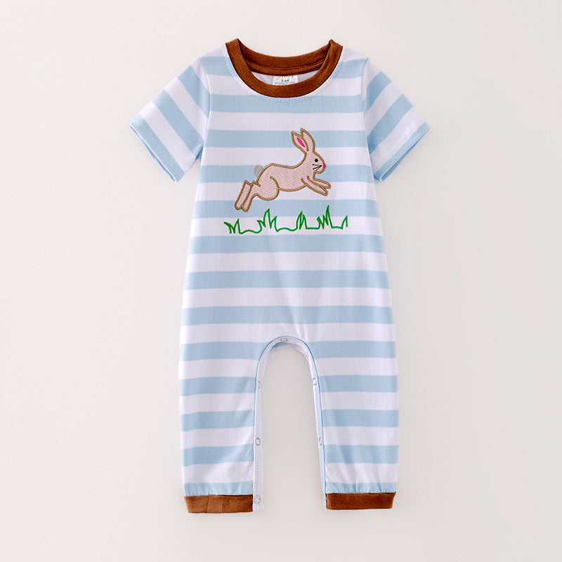 (In Stock A3-3-1)Baby Boys Easter Bunny Applique Cotton Romper