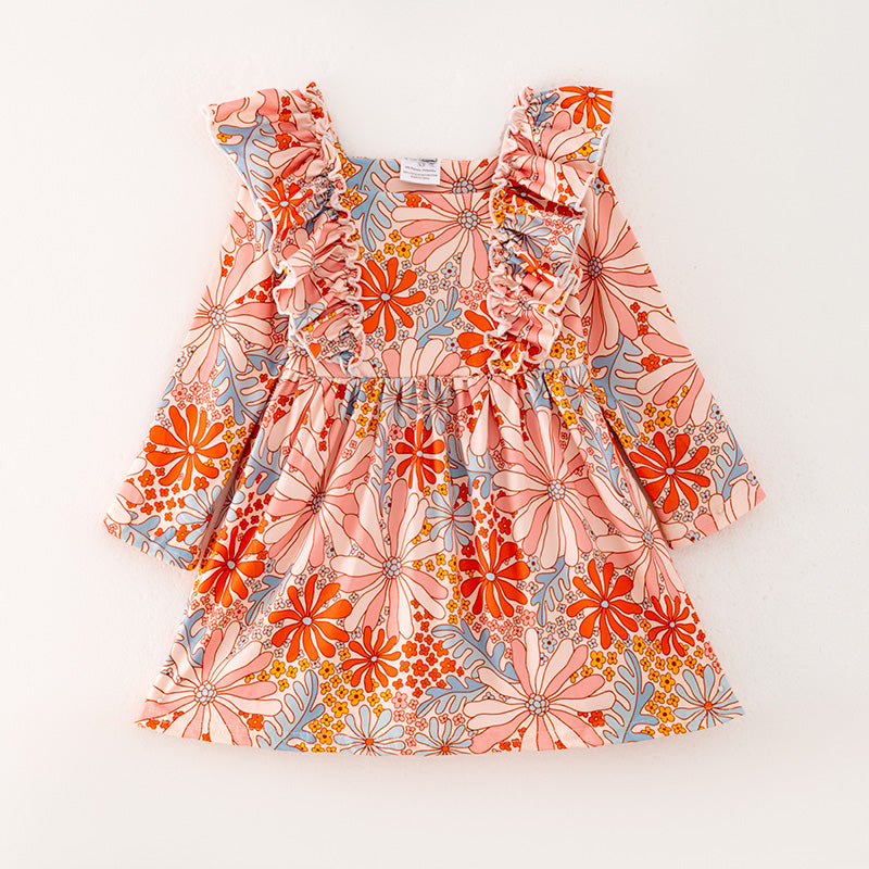 Girls Orange Printed Dress