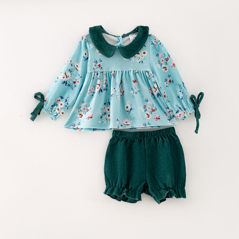 (In Stock G32-04-02)Baby Girls Mint Floral Print Romper