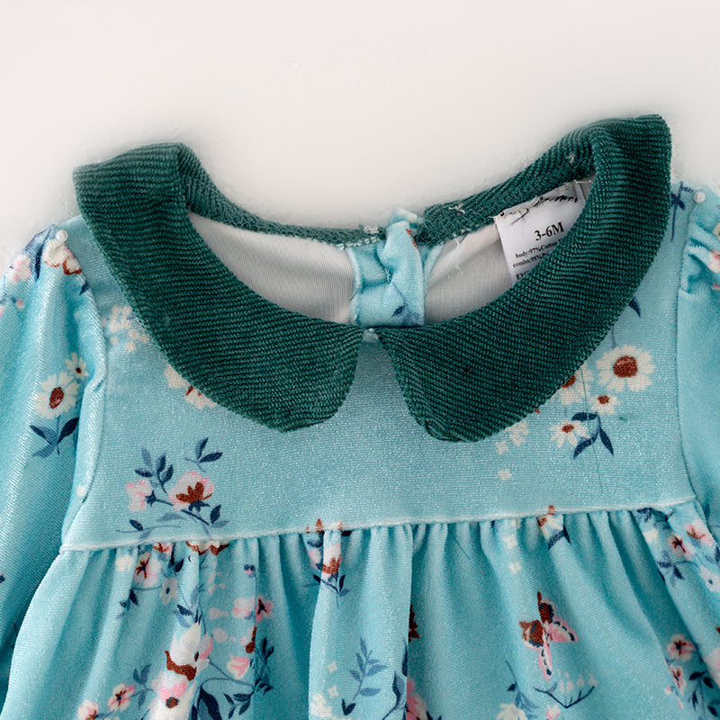 (In Stock G32-04-02)Baby Girls Mint Floral Print Romper