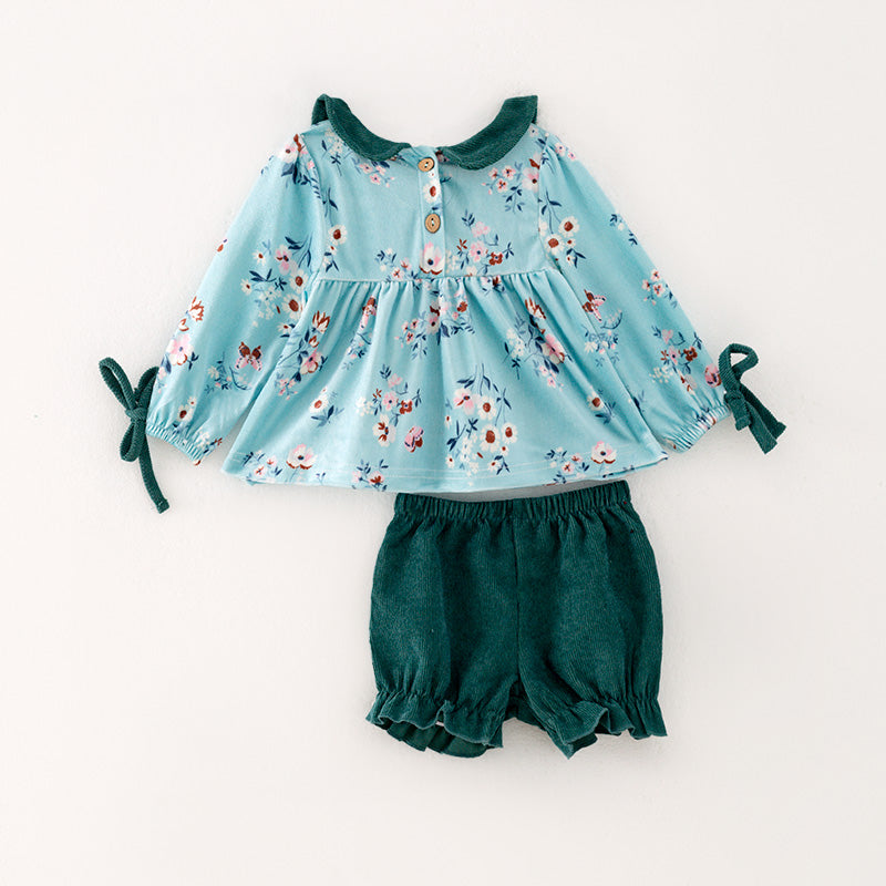 (In Stock G32-04-02)Baby Girls Mint Floral Print Romper