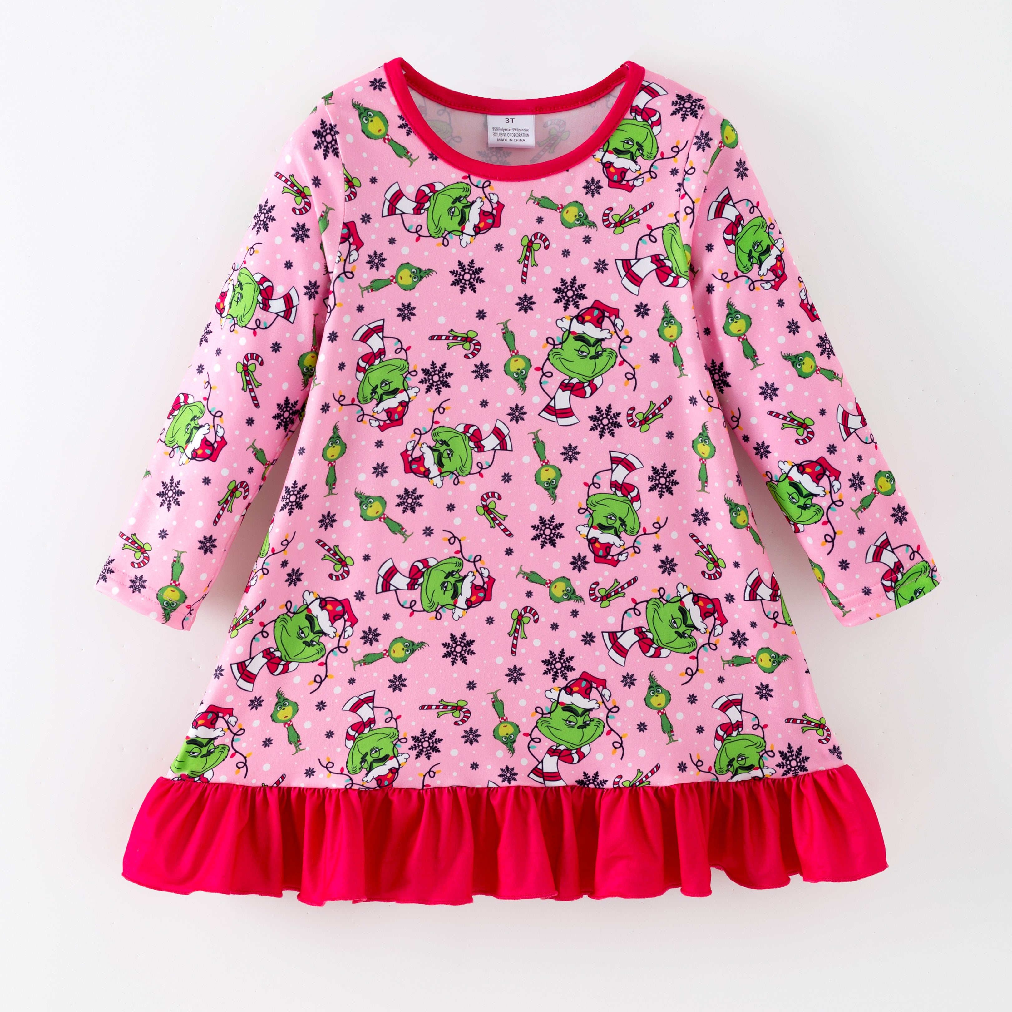 (Pre Order,Prepack Zone)Girls Christmas Cartoon Print Pajamas Dress(Mix Size)