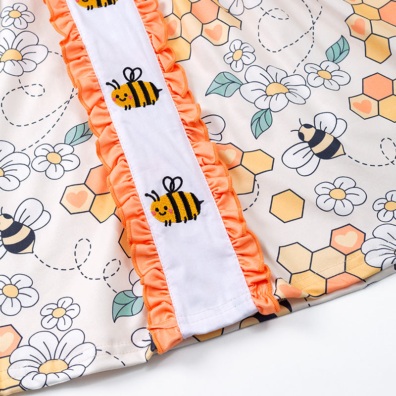 (In Stock)Girls Bee Embroidery Floral Peter Pan Collar Dress