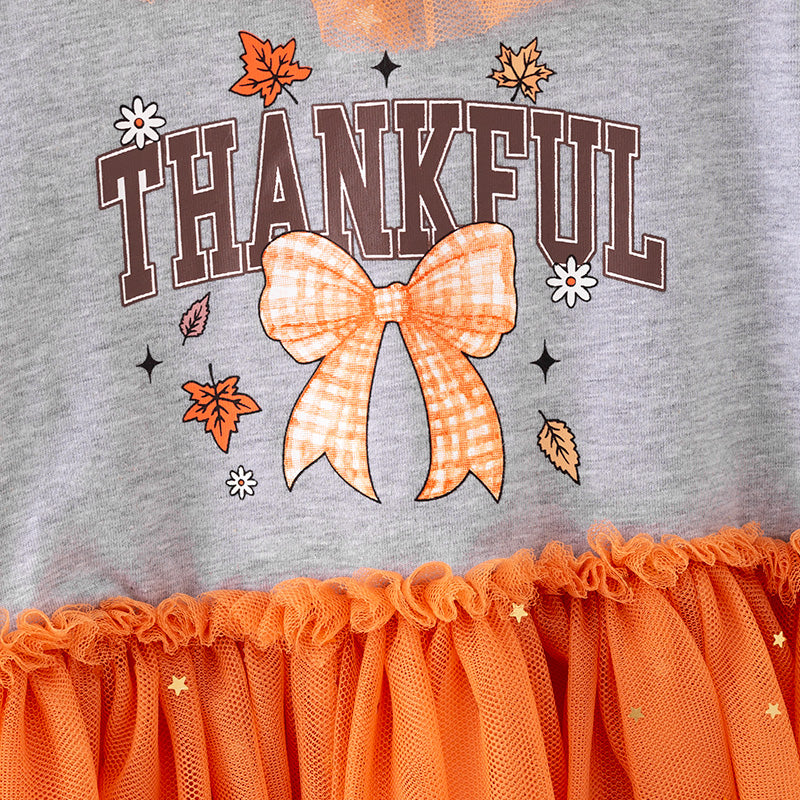 (In Stock)Girls Thanksgiving Print Tulle Dress