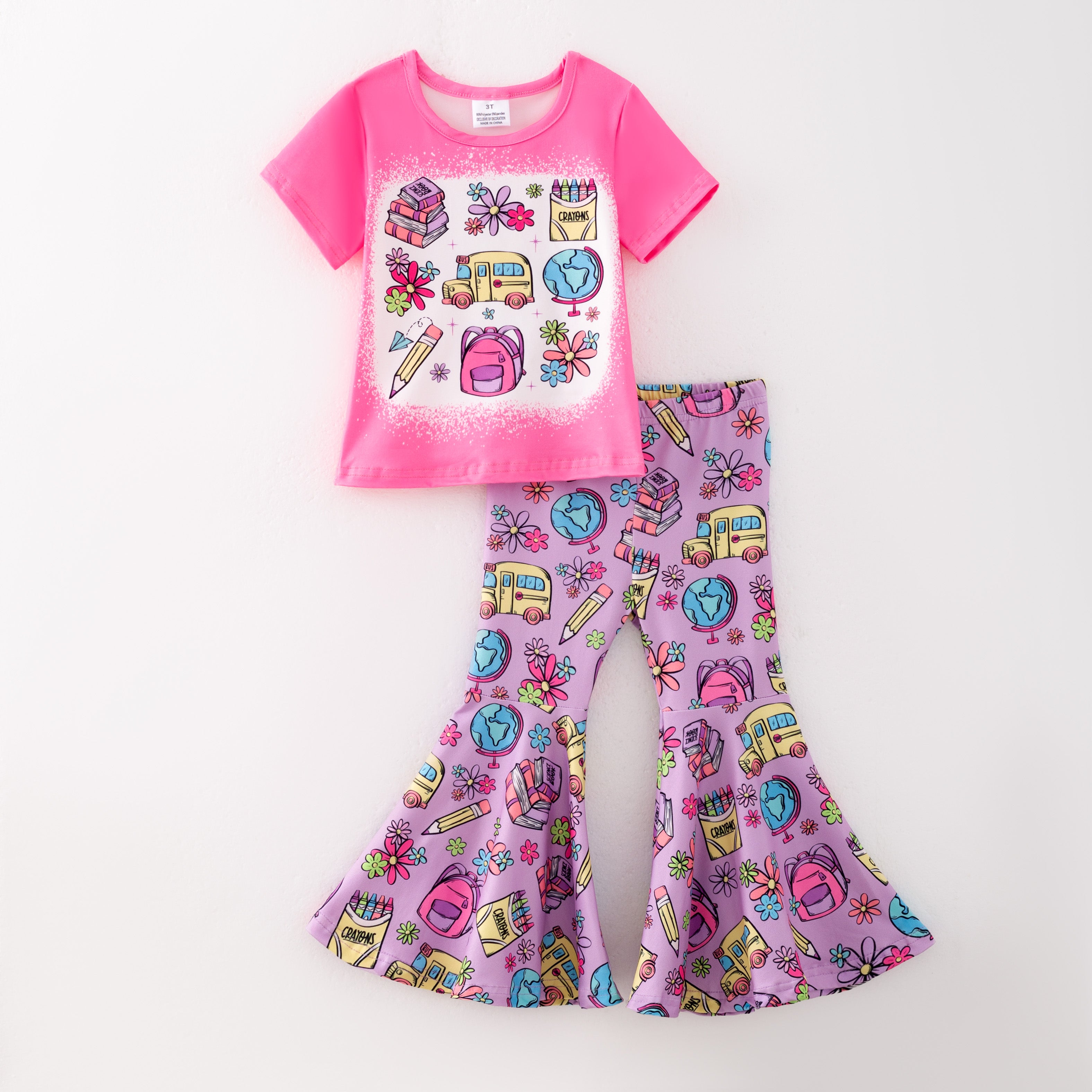 (Pre Order)Girls Back To School Print Outfit Set