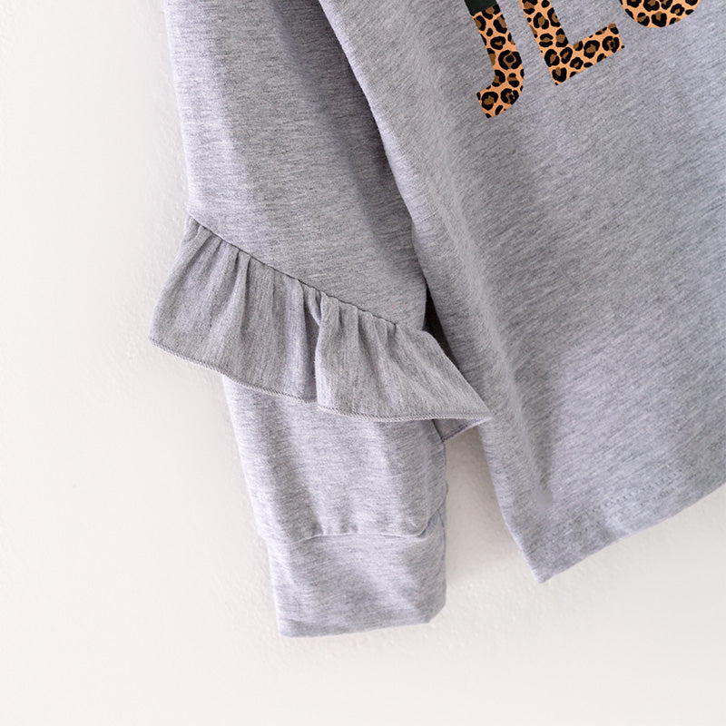 (In Stock G26-05-02)Girls Grey Top Leather Skirt Set