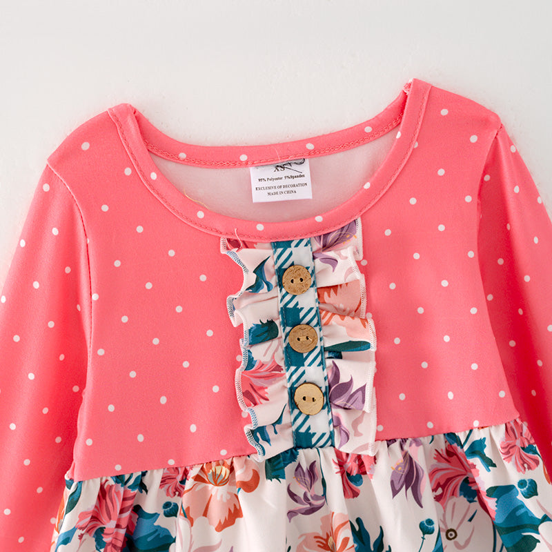 (In Stock G26-04-01)Girls Pink Floral Print Outfit Set