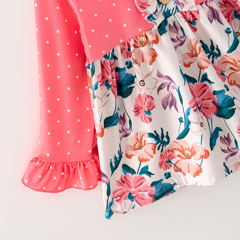 (In Stock G26-04-01)Girls Pink Floral Print Outfit Set