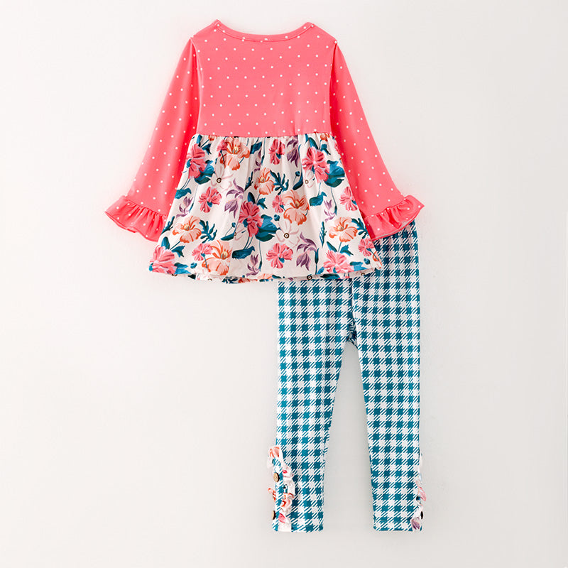 (In Stock G26-04-01)Girls Pink Floral Print Outfit Set
