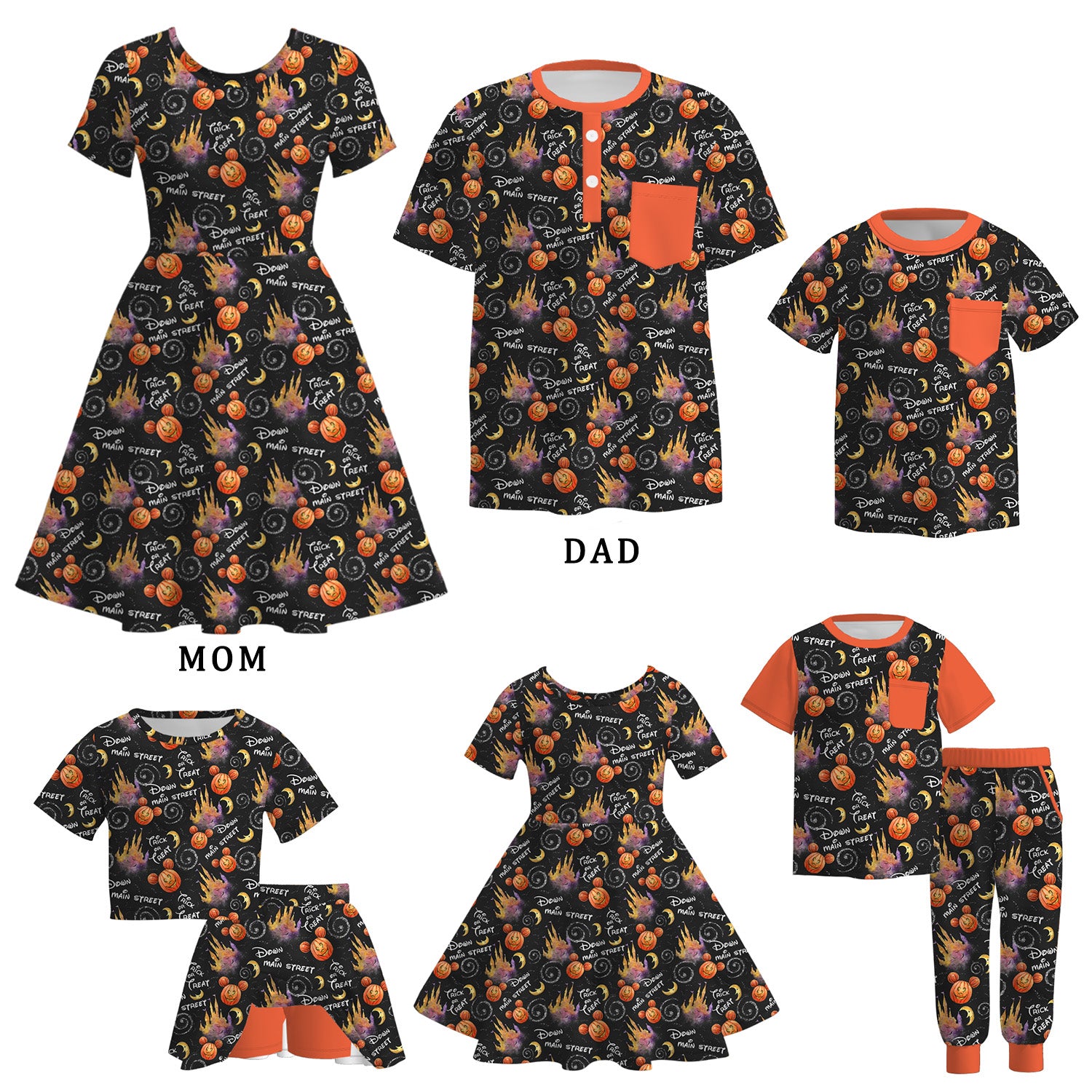 (Pre Order)Family Halloween Cartoon Print Dress,Set&Top