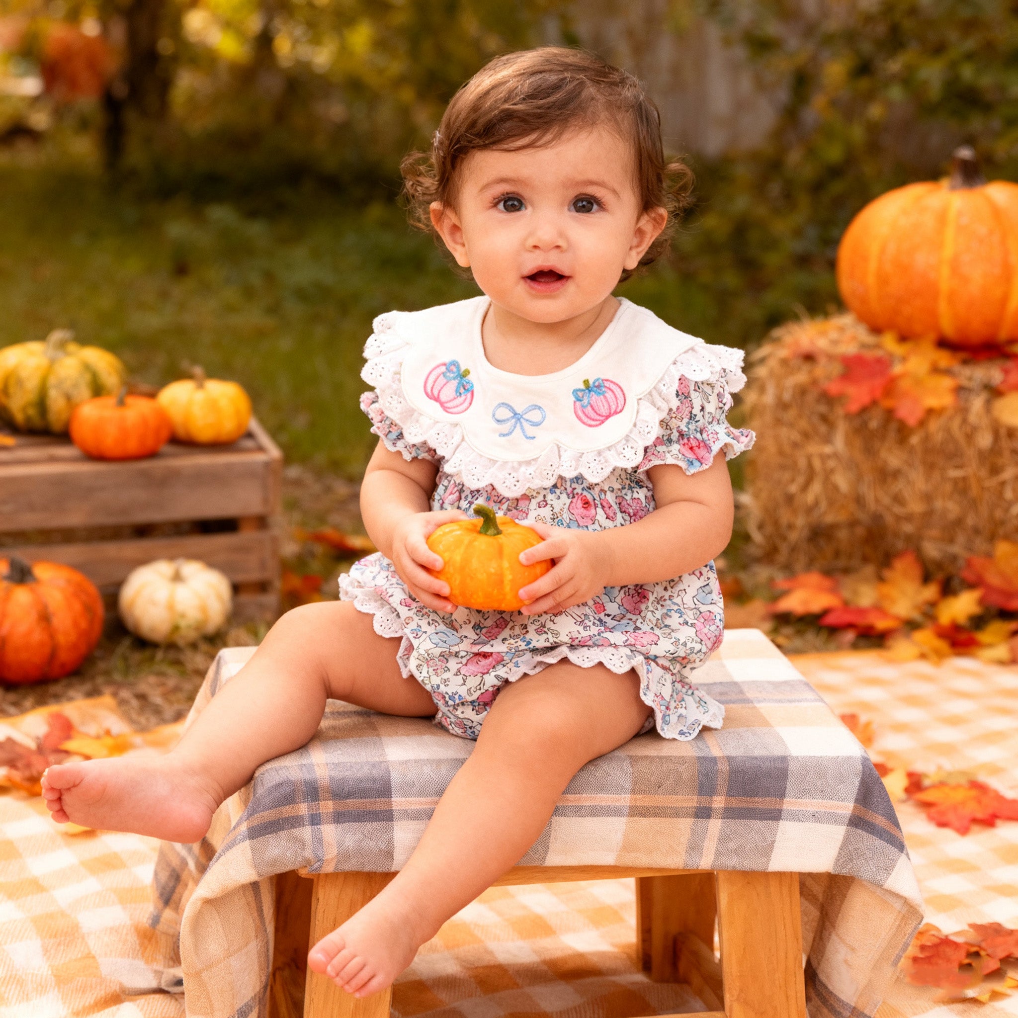 (In Stock)Toddler Girls Halloween&Thanksgiving Pumpkin Embroidery Romper