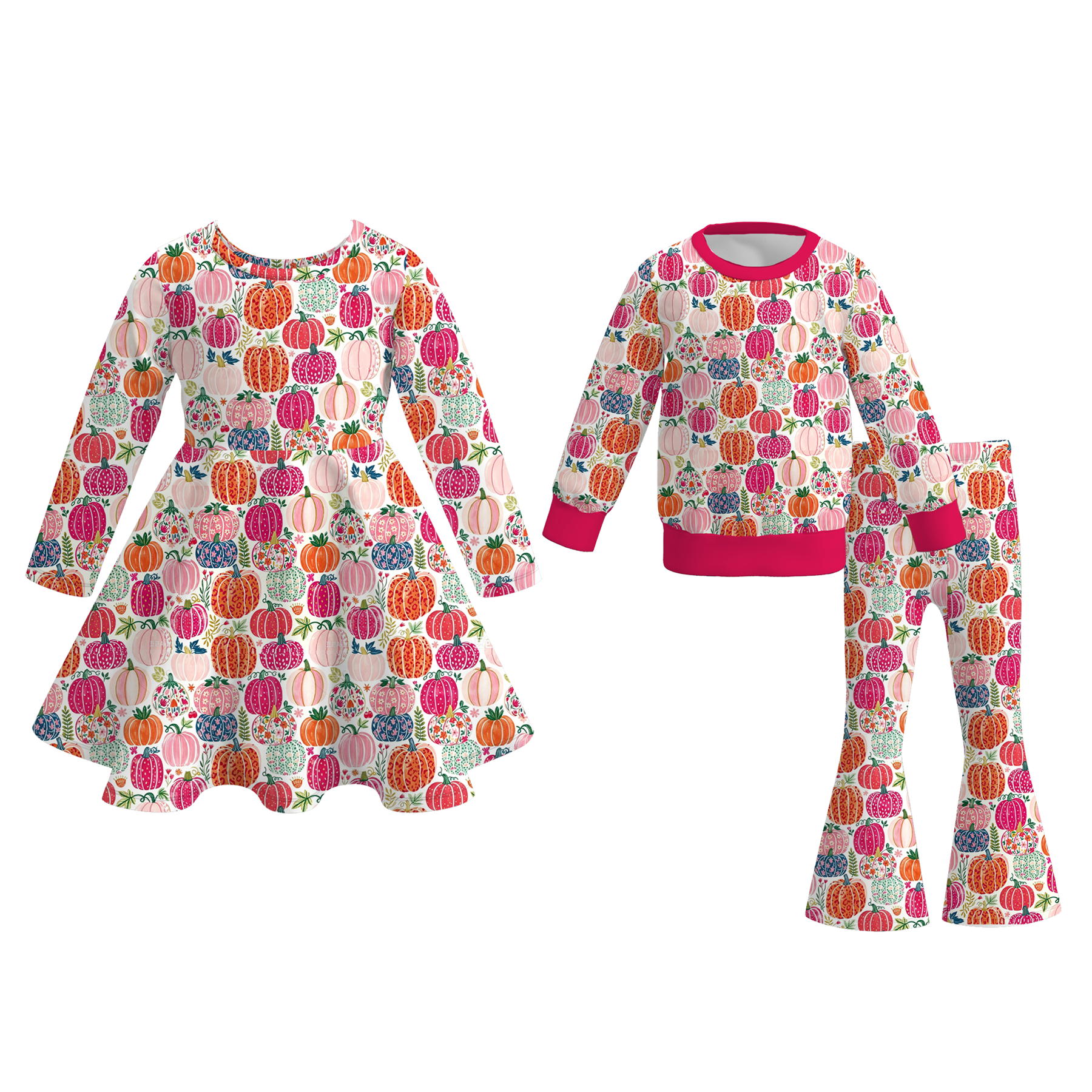 (Pre Order)Girls Fall Pumpkin Print Dress&Outfit Set