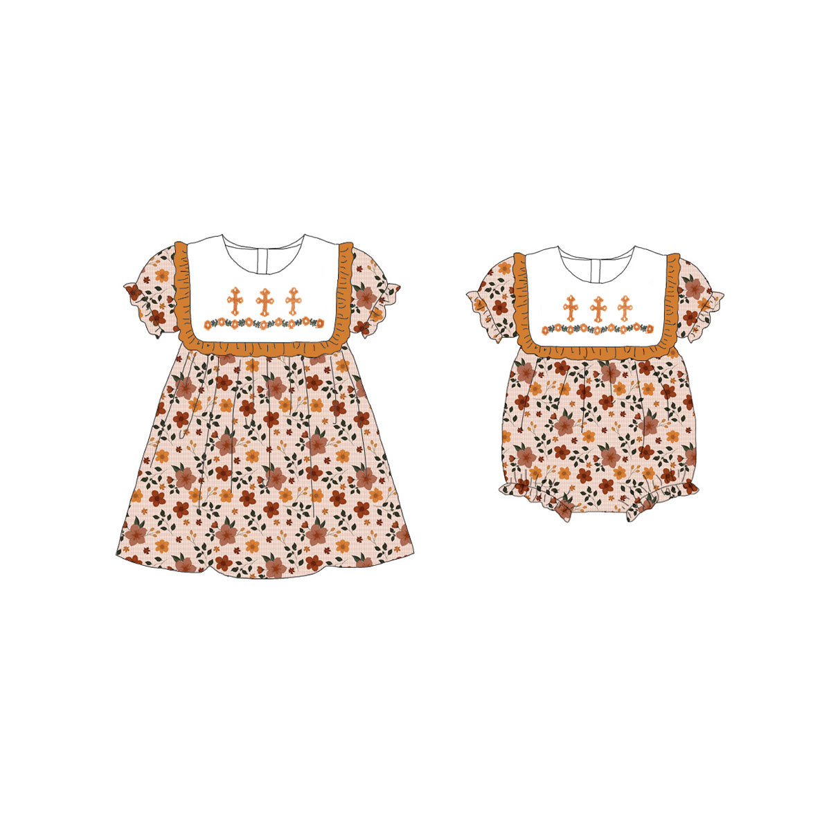 (Pre Order)Sisters Fall Cross Embroidery Dress&Romper