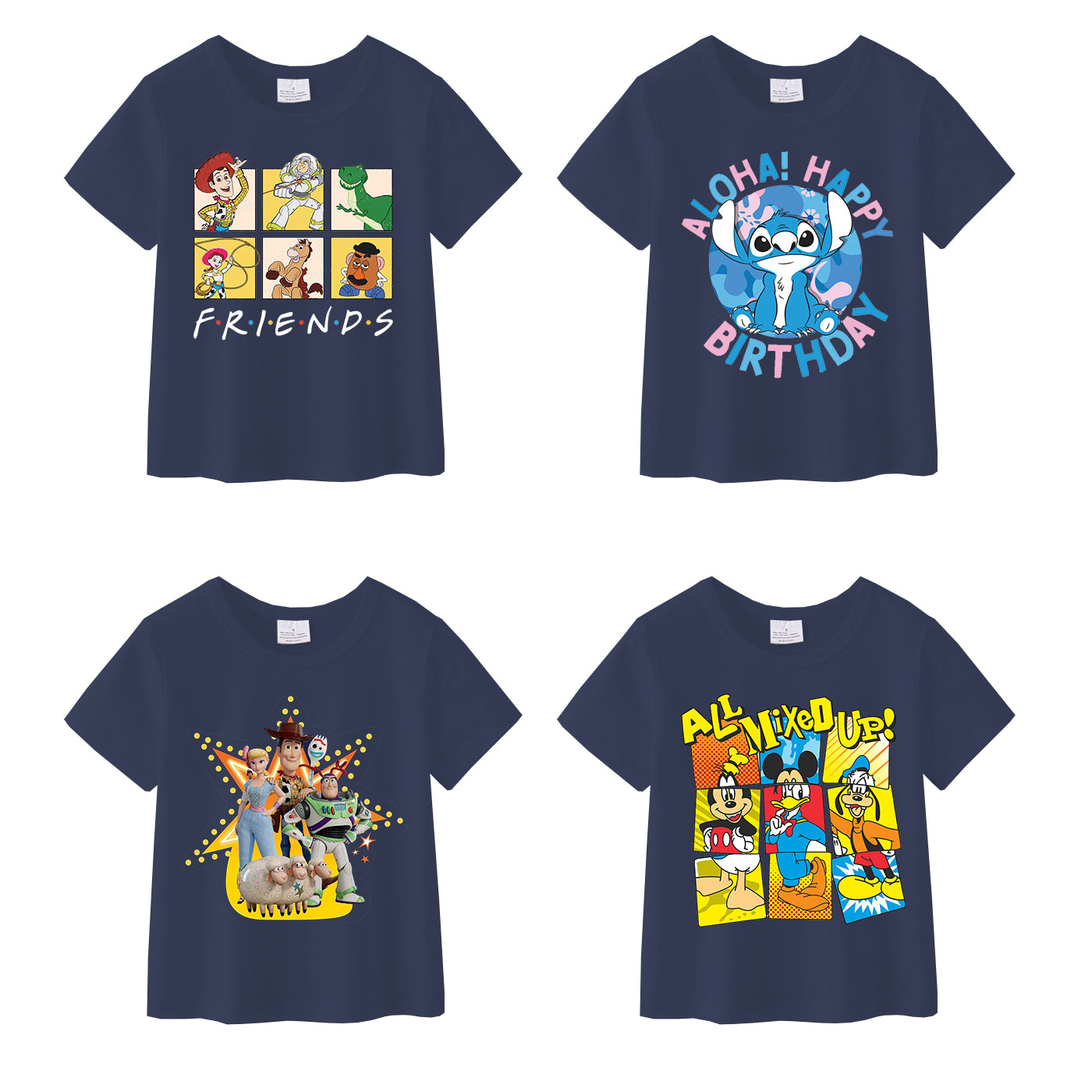 (Pre Order)Girls Cotton Cartoon Print Navy T-shirt