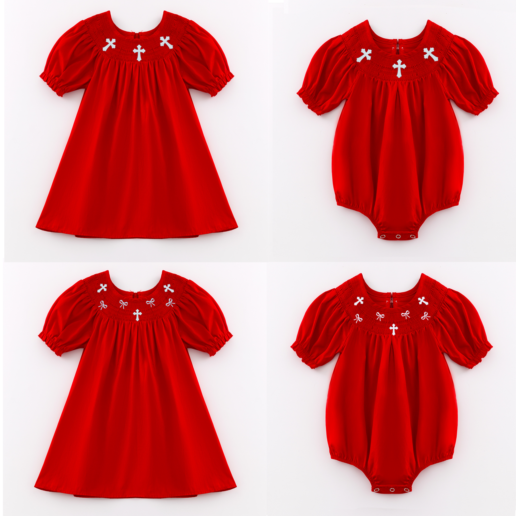 (Pre Order)Sisters Spring and Summer Cross Embroidery Smocked Dress and Romper