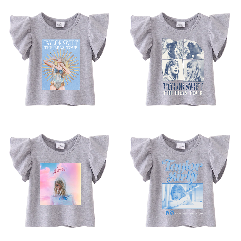 (Pre Order)TS Print Grey Cotton Essential Ruffles Top