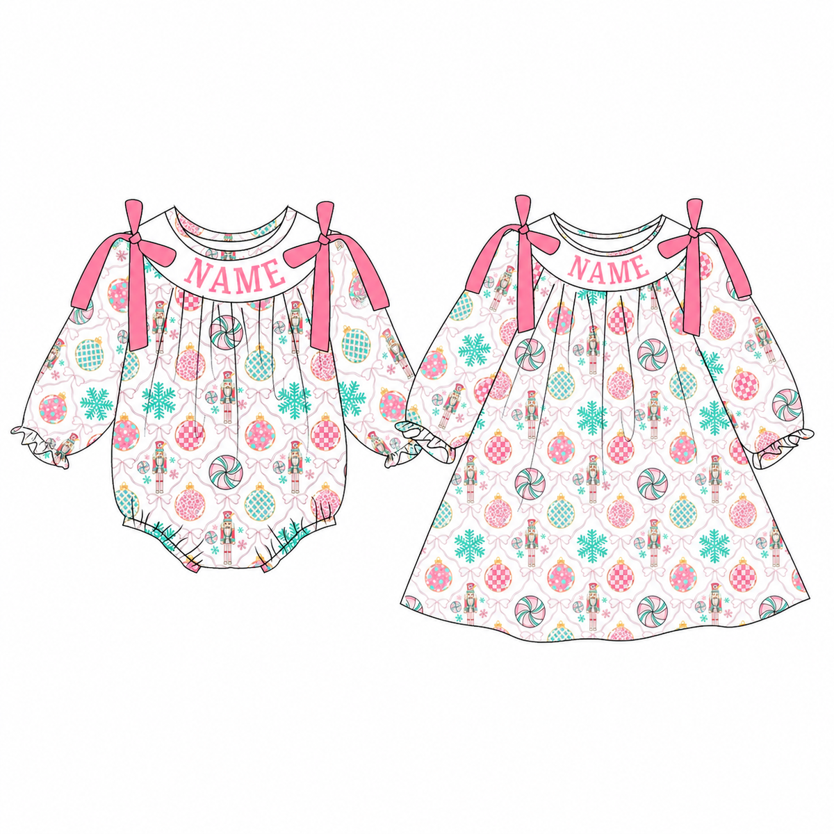 (Pre Order)Sisters Christmas Embroidery Smocked Dress,Set&Romper