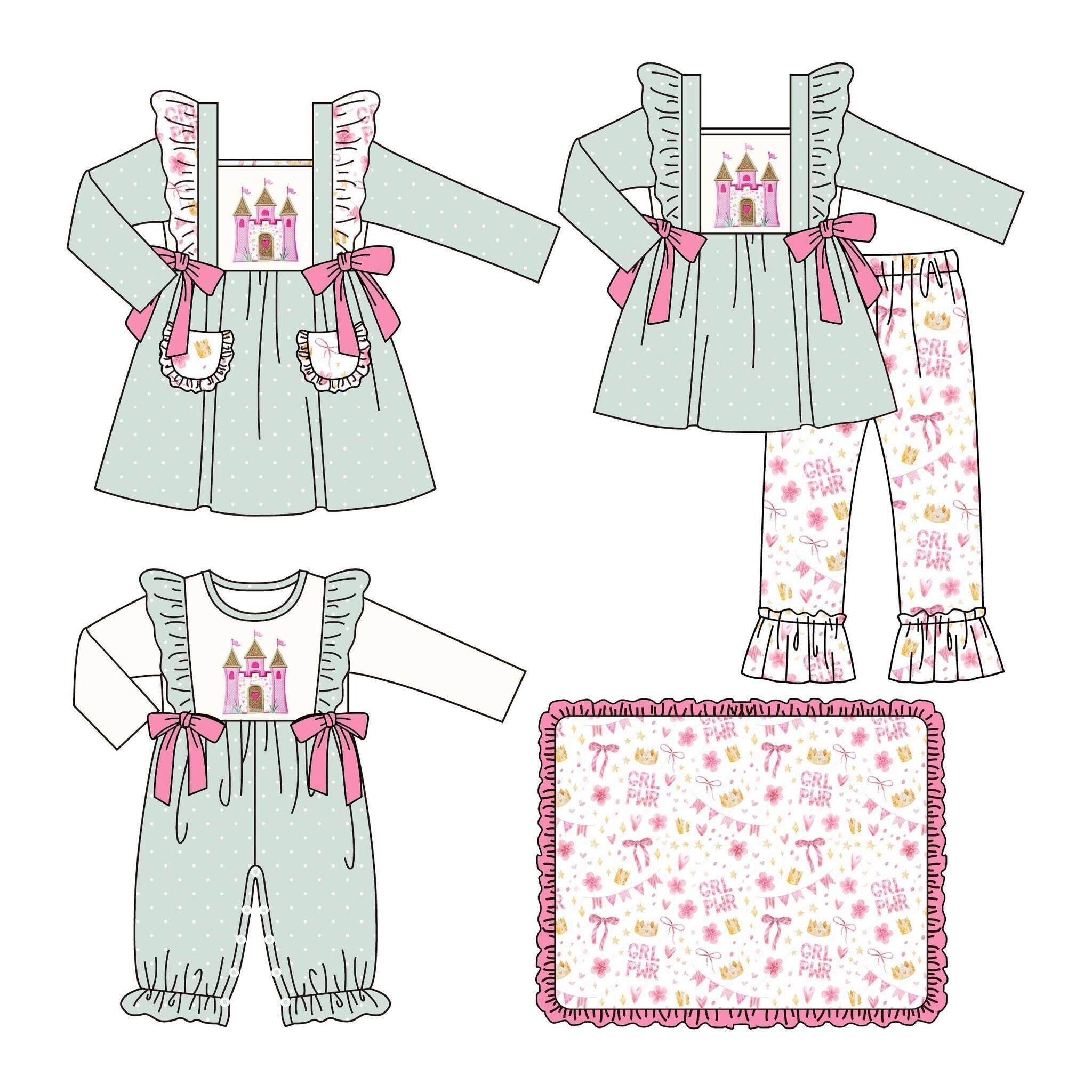 (Pre Order)Family Princess Castle Embroidery Dress,Set&Romper